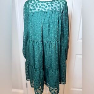 Green Whimsy Goth Sheer Layers Babydoll Fairy Dress XS Yoke Tiered Romantic Boho